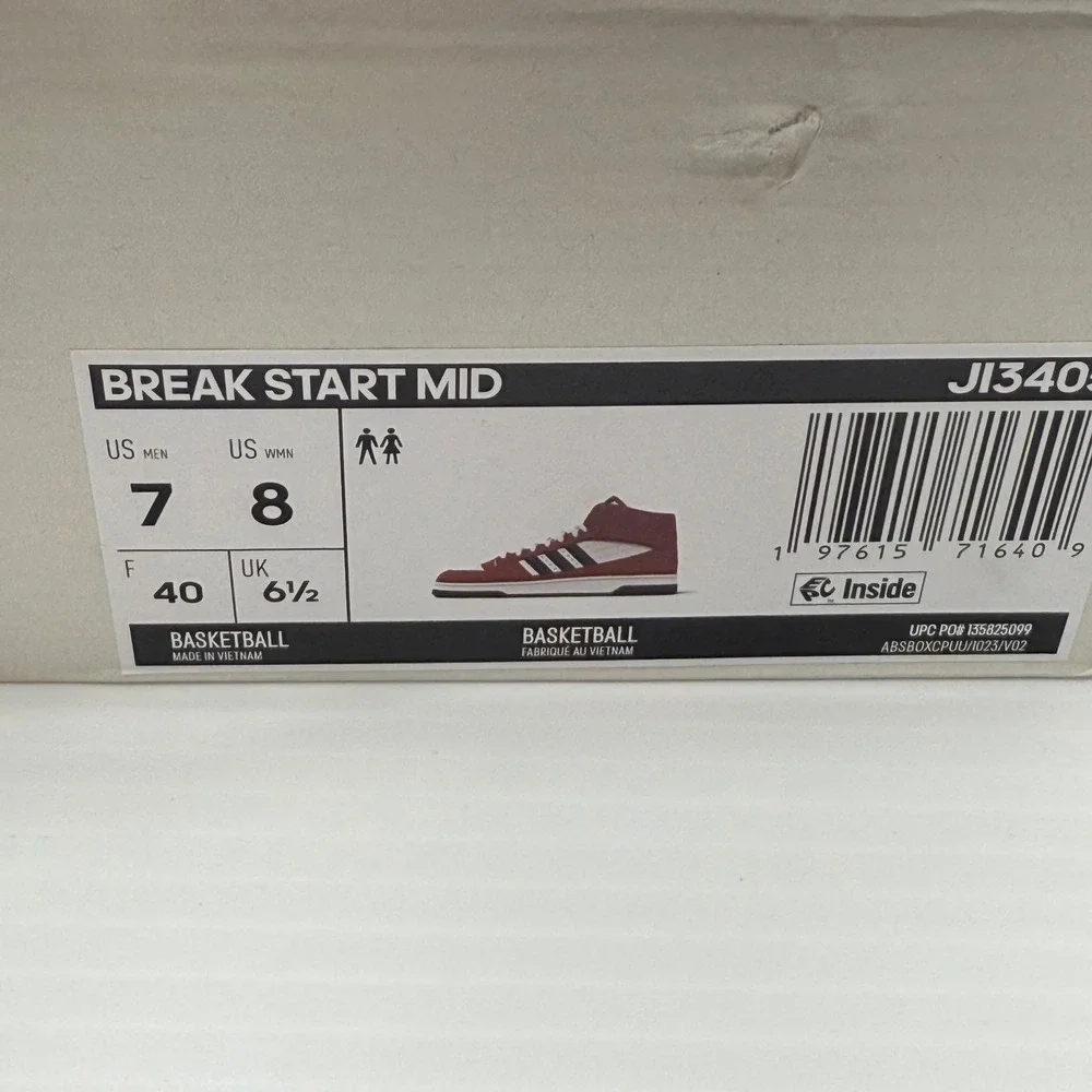 Adidas Break Start Mid Basketball Shoes Red Black White Men's Size 7 / Women's 8